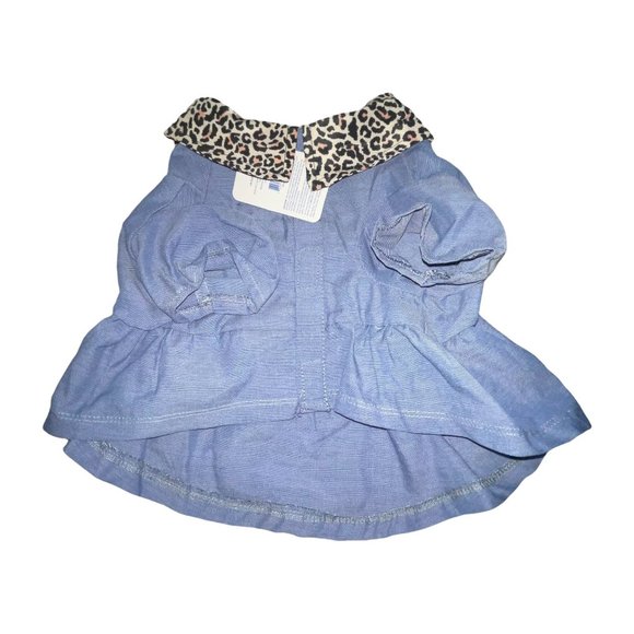 NWT Top Paw Denim With Cheetah Blue Heart Dress Shirt Dog L - Picture 4 of 6